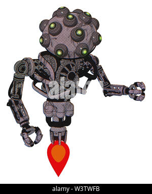 Android contenant des éléments : de nombreux robo-œil domehead design, le haut de la poitrine lourde, pas de poitrine, propulsion. Matériau : doodle aléatoire croquis sombre. Banque D'Images