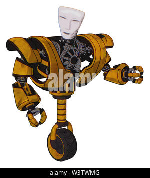Droid contenant des éléments : masque Visage humanoïde, haut de la poitrine lourde, lourde poitrine mécanique, roue monocycle. Matériau : jaune de construction usés. Situation :... Banque D'Images