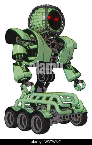 Cyborg contenant des éléments : ronde des barbelés, à tête ronde haut de la poitrine lourde, lourde poitrine mech, six-roues de base. Matériel : teinte verte toon. Banque D'Images