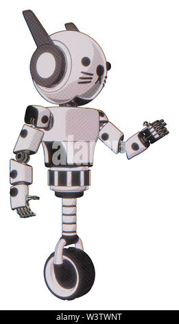 Bot contenant des éléments : tête à tête ronde, winglets, lumière, exoshielding exoplate prototype poitrine poitrine, visage de chat, roue monocycle. Matériau : blanc... Banque D'Images