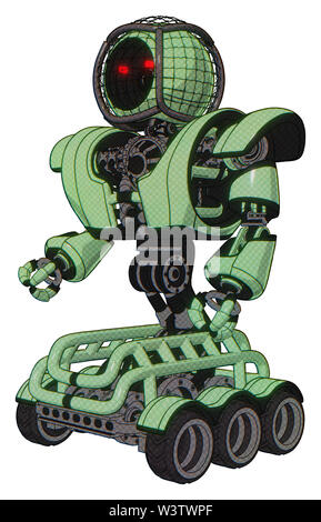 Cyborg contenant des éléments : ronde des barbelés, à tête ronde haut de la poitrine lourde, lourde poitrine mech, six-roues de base. Matériel : teinte verte toon. Banque D'Images