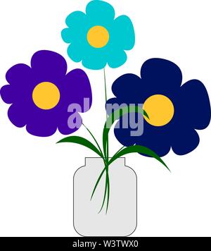 Vase à fleurs bleu, illustration, vecteur sur fond blanc. Illustration de Vecteur