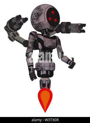 Bot contenant des éléments : trois yeux led lumière, tête ronde, exoshielding poitrine poitrine ultra-léger exosuit, minigun retour assemblée générale, propulsion. Banque D'Images