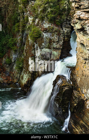 Linville Falls, Caroline du Nord, États-Unis. Linville Falls est une chute d'eau située dans les montagnes Blue Ridge de Caroline du Nord aux États-Unis. Banque D'Images
