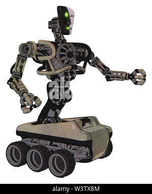 Mech contenant des éléments : masque Visage humanoïde, deux-face masque blanc noir, lourd haut de la poitrine, pas de poitrine, six-roues de base. Matériel : grungy... Banque D'Images
