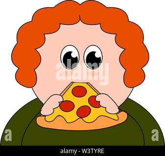 Fat boy eating pizza, illustration, vecteur sur fond blanc. Illustration de Vecteur