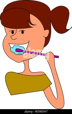 Jeune fille se brosser les dents, illustration, vecteur sur fond blanc. Illustration de Vecteur