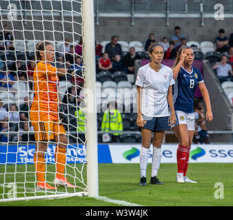 Paisley, Scotland, UK. 16 Juillet 2019 : l'Écosse et la France jouent un U19 de l'UEFA Women's Championship match de groupe à Paisley. Banque D'Images