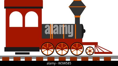 Vieille locomotive rouge, illustration, vecteur sur fond blanc. Illustration de Vecteur