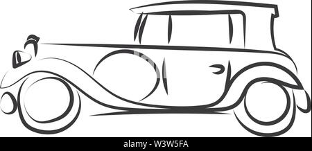 Voiture rétro vieux dessin, illustration, vecteur sur fond blanc. Illustration de Vecteur