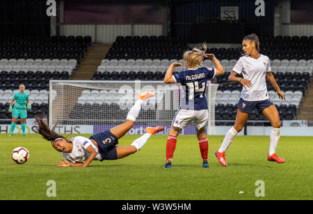 Paisley, Scotland, UK. 16 Juillet 2019 : l'Écosse et la France jouent un U19 de l'UEFA Women's Championship match de groupe à Paisley. Banque D'Images