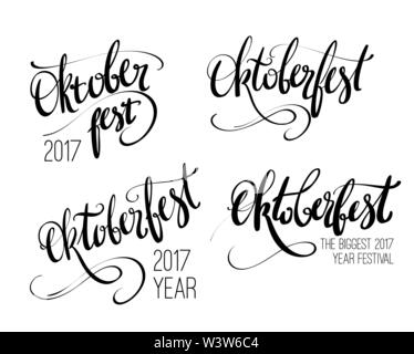 Oktoberfest vector hand lettrage, pinceau calligraphie inscription pour bannières et logo design. Noir et blanc 2017 Oktoberfest mot isolé Illustration de Vecteur