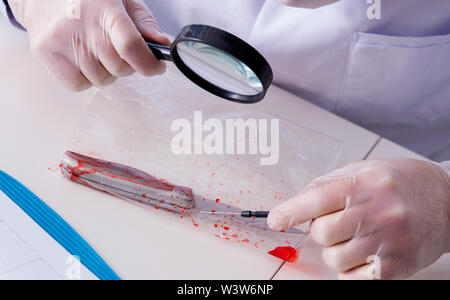La criminologue chemist looking at police preuve du crime Banque D'Images