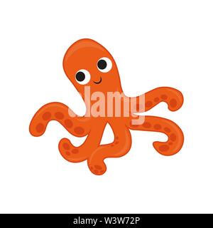 Habitant de marine. Cartoon vector Illustration poulpe. orenge octopus mignon l'illustration pour enfants et bébés. Créature marine. Illustration de Vecteur