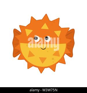Globefish orange isolé sur fond blanc. Cute cartoon illustration vectorielle, Fugu poisson. Illustration de Vecteur