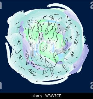 Aqua scène avec poissons, illustration, vecteur sur fond blanc. Illustration de Vecteur