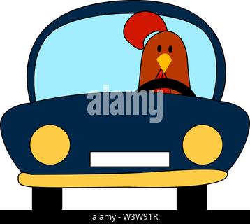 Poulet dans une voiture, illustration, vecteur sur fond blanc. Illustration de Vecteur