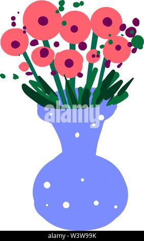 Fleurs dans un vase bleu, illustration, vecteur sur fond blanc. Illustration de Vecteur