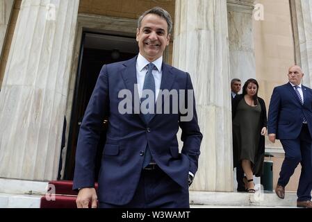 La Grèce. 17 juillet, 2019. Le Premier Ministre grec, Kyriakos Mitsotakis, après l'assermentation de la Parlement grec. Credit : SOPA/Alamy Images Limited Live News Banque D'Images