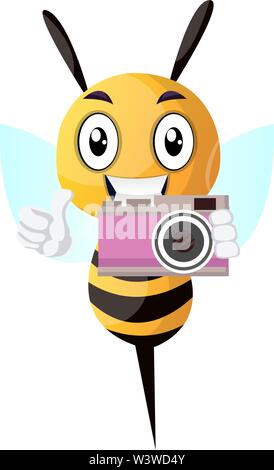 Bee holding a camera, illustration, vecteur sur fond blanc. Illustration de Vecteur