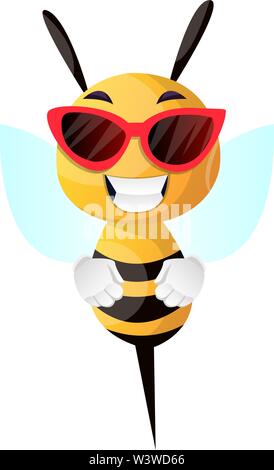 Bee posant pour une photo, illustration, vecteur sur fond blanc. Illustration de Vecteur