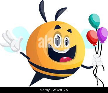 Bee holding balloons, illustration, vecteur sur fond blanc. Illustration de Vecteur