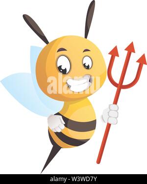 Bee avec un trident, illustration, vecteur sur fond blanc. Illustration de Vecteur