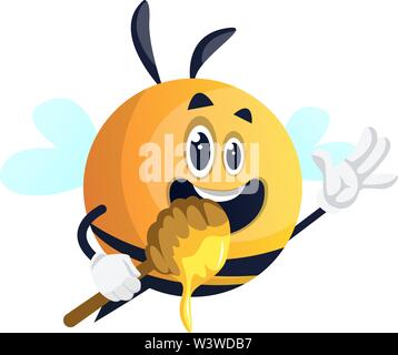 Bee, gesticulant, holding spoon, illustration, vecteur sur fond blanc. Illustration de Vecteur