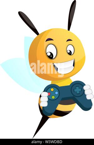 Bee holding joystick, vecteur, illustration sur fond blanc. Illustration de Vecteur