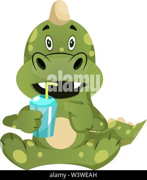 Le dragon vert est une consommation à partir de la tasse en plastique, illustration, vecteur sur fond blanc. Illustration de Vecteur