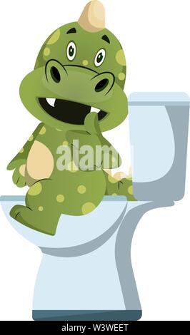 Le dragon vert est assis sur un siège de toilette, illustration, vecteur sur fond blanc. Illustration de Vecteur