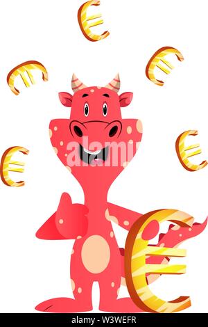 Dragon Rouge est holding euro sign, illustration, vecteur sur fond blanc. Illustration de Vecteur