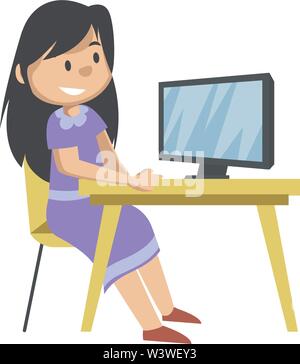 Girl sur le moniteur, illustration, vecteur sur fond blanc. Illustration de Vecteur