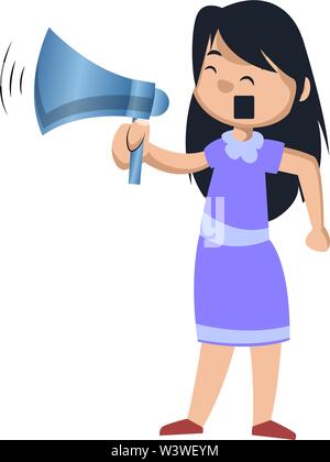 Fille avec mégaphone, illustration, vecteur sur fond blanc. Illustration de Vecteur