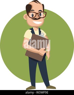 Businessman avec plan de travail, illustration, vecteur sur fond blanc. Illustration de Vecteur