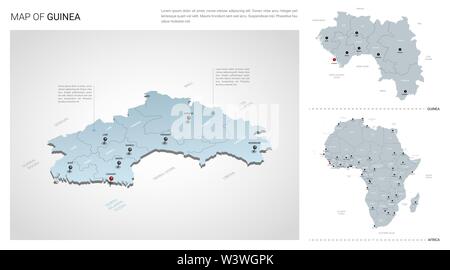 Vector set de Guinée pays. Carte en 3D isométrique, la Guinée carte, carte de l'Afrique - avec la région, l'Etat et les noms les noms de ville. Illustration de Vecteur