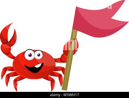 Drapeau rouge avec du crabe, illustration, vecteur sur fond blanc. Illustration de Vecteur