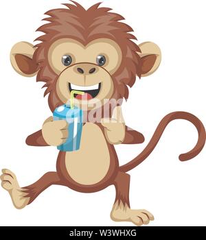 Singe avec soda, illustration, vecteur sur fond blanc. Illustration de Vecteur