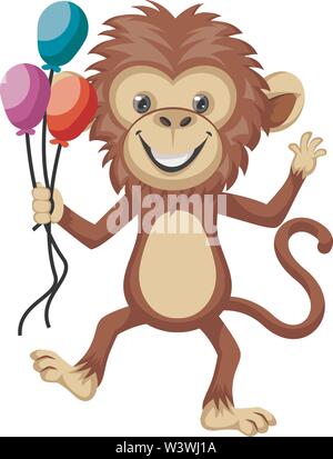 Monkey Holding balloons, illustration, vecteur sur fond blanc. Illustration de Vecteur