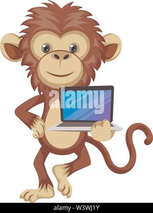 Singe avec lap top, illustration, vecteur sur fond blanc. Illustration de Vecteur