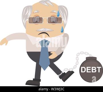 Vieil homme dans la dette, illustration, vecteur sur fond blanc. Illustration de Vecteur