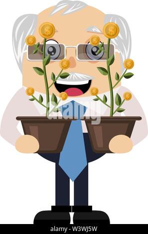 Old man holding Flowers, illustration, vecteur sur fond blanc. Illustration de Vecteur