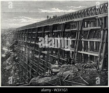 Un pont viaduc sur le chemin de fer du Pacifique.1871. Banque D'Images