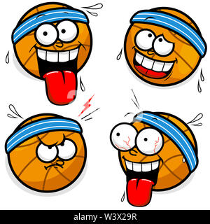 Illustrations de basket-ball funny cartoon visages avec diverses expressions. Banque D'Images