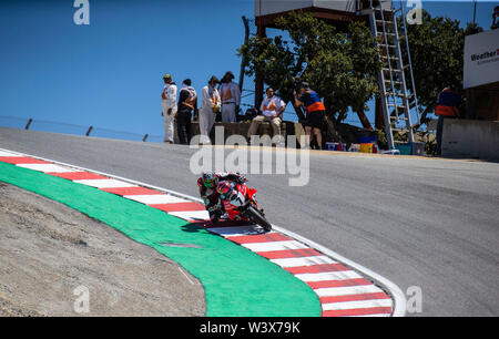 Monterey, CA, USA. 14 juillet, 2019. A. #  7 Chaz Davies en haut du Tire-bouchon pendant la Motul FIM Superbike World Championship SBK World Tour américain Geico Course 2 à Weathertech Raceway Laguna Seca Monterey, CA Thurman James/CSM/Alamy Live News Banque D'Images