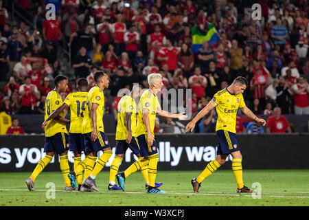 Los Angeles, USA. 17 juillet, 2019. Arsenal célèbre leur premier but contre le Bayern Munich, dans la Coupe des Champions internationaux. Crédit : Ben Nichols/Alamy Live News Banque D'Images
