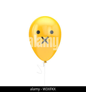 La bouche fermée dans un ballon flottant emoji forme X Banque D'Images