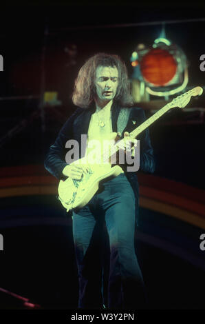 Groupe de rock DEEP PURPLE avec Ritchie Blackmore au California Jam le 6 avril 1974 à l'Ontario Motor Speedway en Ontario, en Californie. Photo : Jeffrey Mayer Banque D'Images