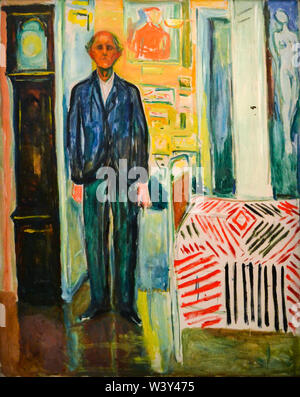 Edvard Munch, Autoportrait entre l'horloge et le lit, peinture, 1940-1943 Banque D'Images