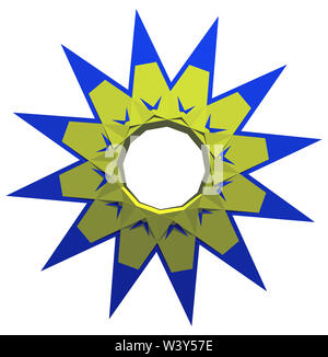 Illustration d'un éclatement d'Étoile design en jaune et bleu sur fond blanc Banque D'Images